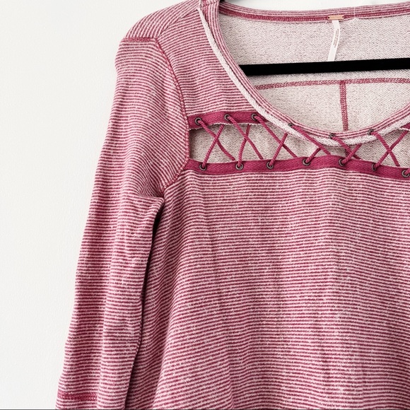 NWOT Free People Laced Cutout Striped Long Sleeve Top / Sweatshirt - Picture 3 of 10